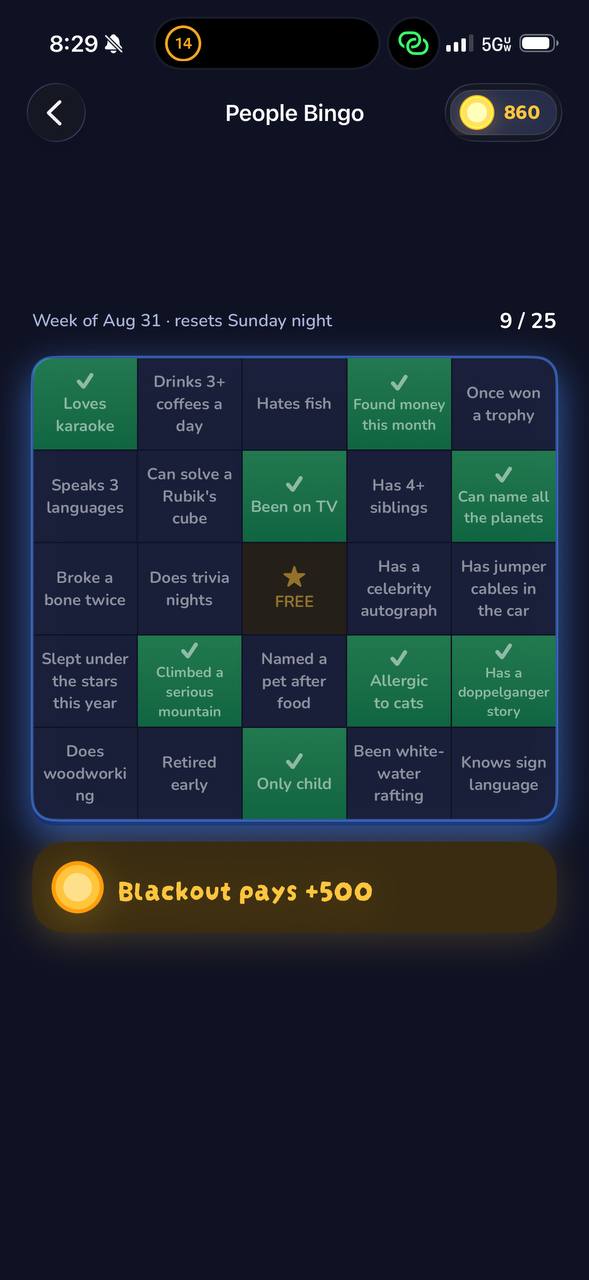 People Bingo board
